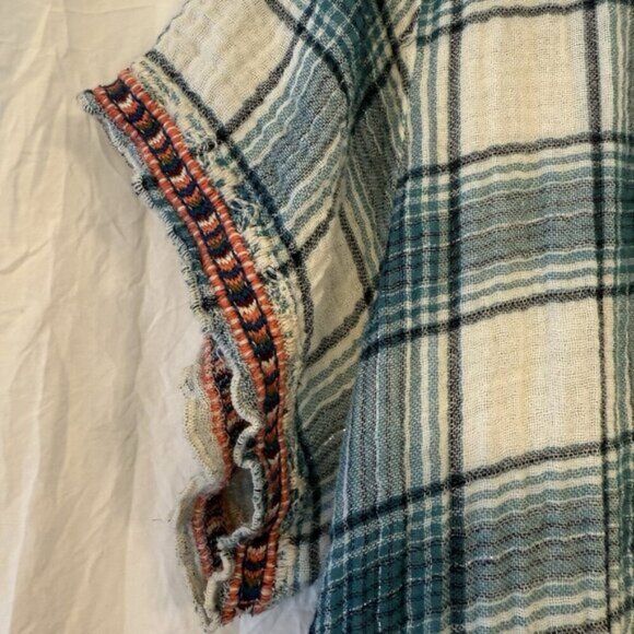 Johnny Was Workshop Juliene Estelle Floral Embroidered Plaid 90s Y2K Top Large - Picture 8 of 13